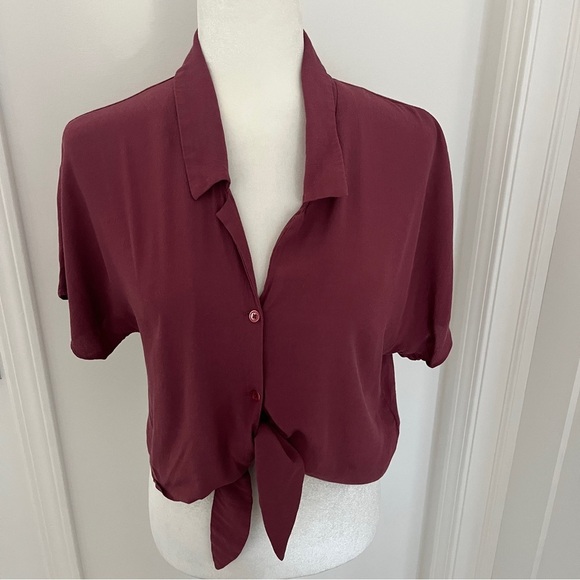 Artizia Wilfred Tie Front Blouse Maroon Wine Red Top Sz S *H17 - Picture 2 of 3